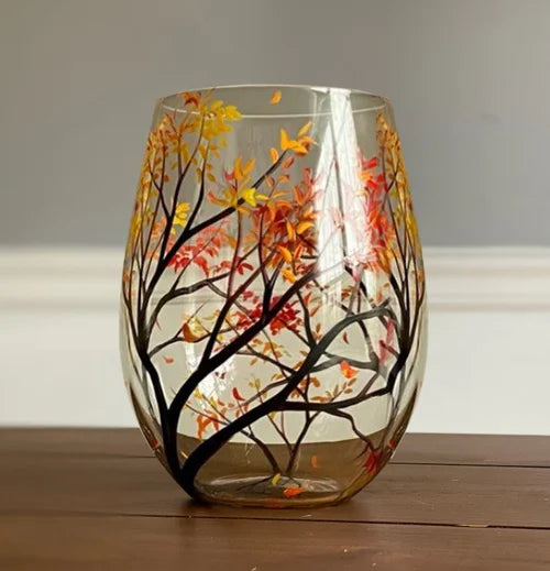 Hand-Painted Wine Glasses | Tree Motif Stemware