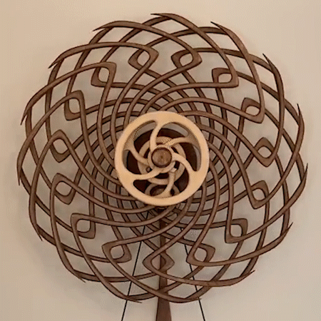 Kinetic Wall Sculpture | Wind-Up Wood Art Decor