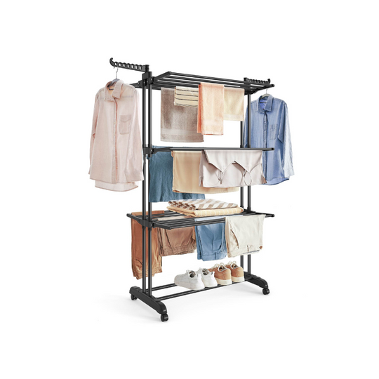 Foldable Clothes Drying Rack | Rolling Laundry Stand With Wings