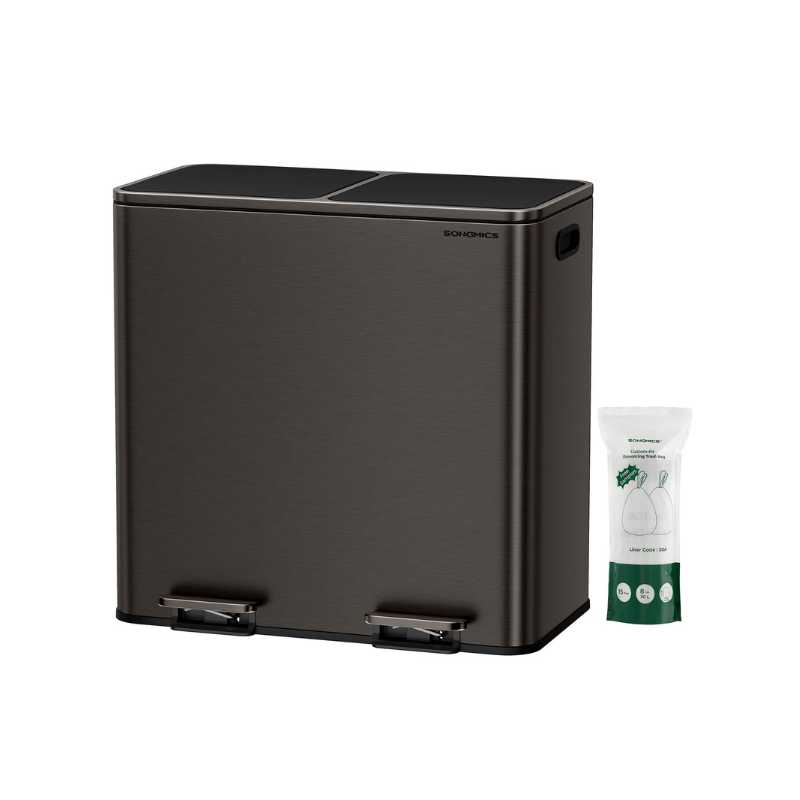 Double Kitchen Trash Can | Dual Pedal Bin For Waste Sorting