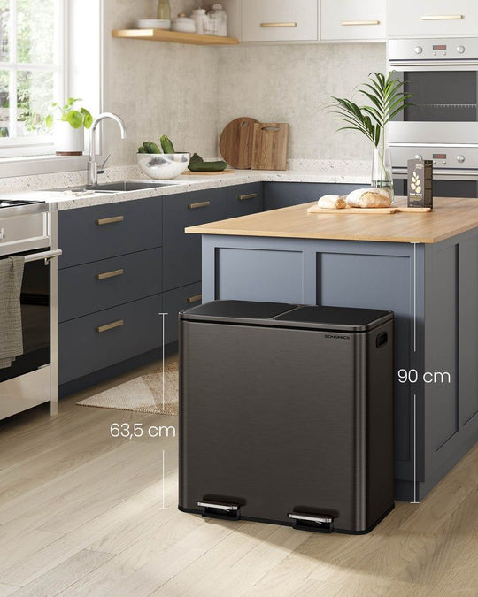 Double Kitchen Trash Can | Dual Pedal Bin For Waste Sorting