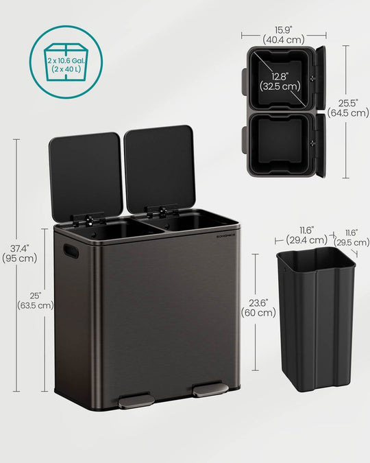 Double Kitchen Trash Can | Dual Pedal Bin For Waste Sorting