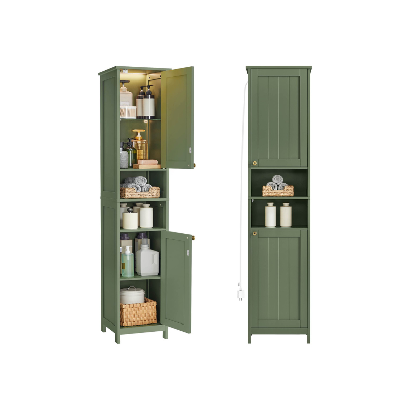 Tall Narrow Bathroom Cabinet | Door Activated Light With Adjustable Shelves