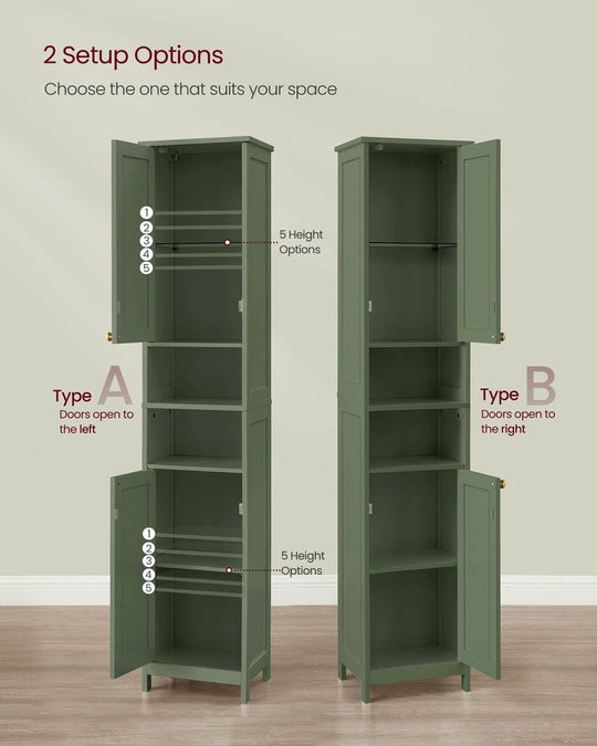 Tall Narrow Bathroom Cabinet | Door Activated Light With Adjustable Shelves