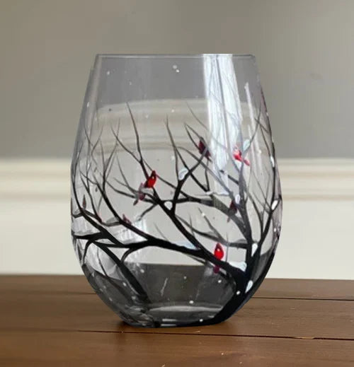 Hand-Painted Wine Glasses | Tree Motif Stemware