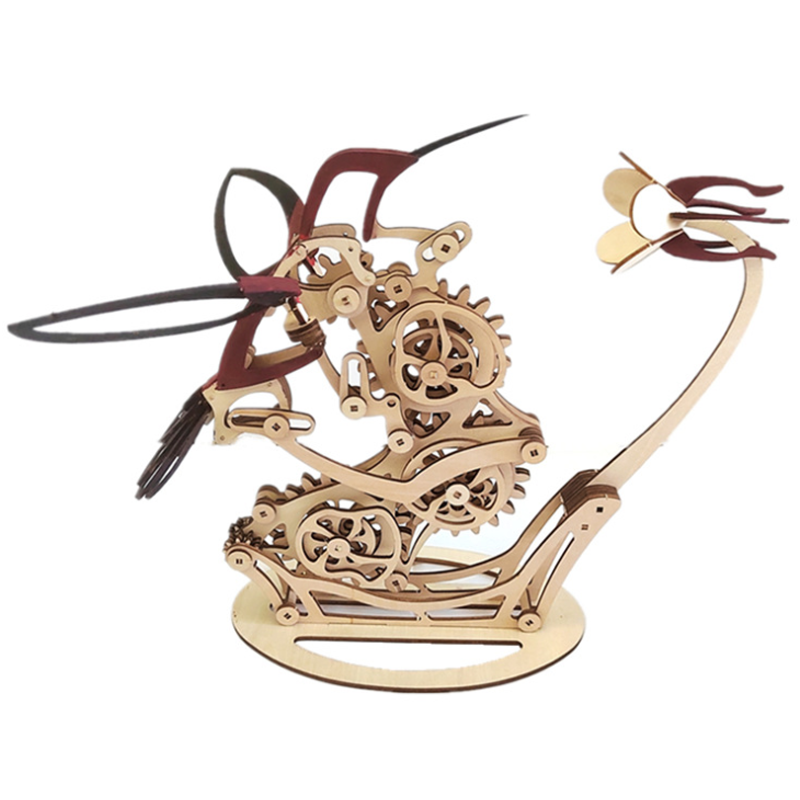 Wooden Kinetic Hummingbird Sculpture | Moving Gear Wing Mechanism