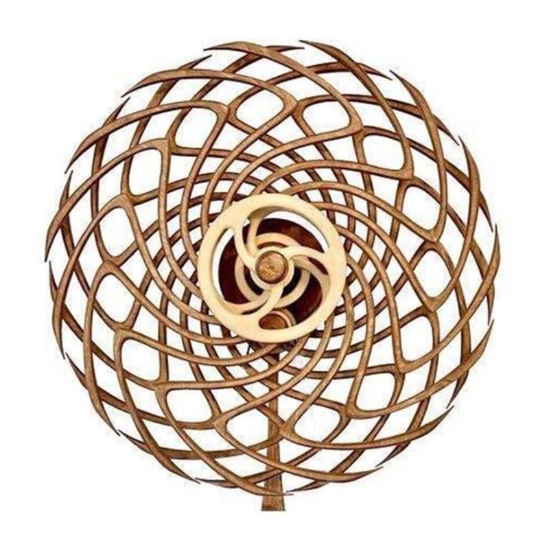 Kinetic Wall Sculpture | Wind-Up Wood Art Decor