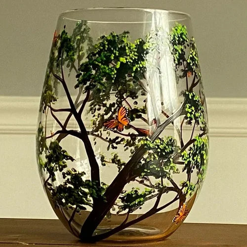 Hand-Painted Wine Glasses | Tree Motif Stemware