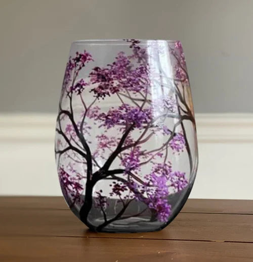 Hand-Painted Wine Glasses | Tree Motif Stemware