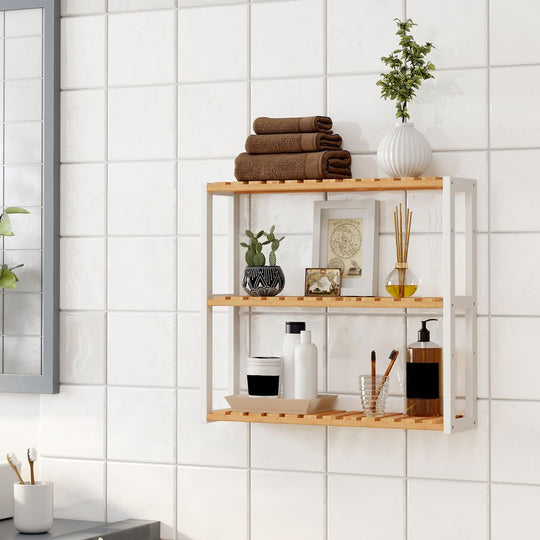 Bamboo Bathroom Shelf | 3-Tier Wall Mount or Freestanding Rack