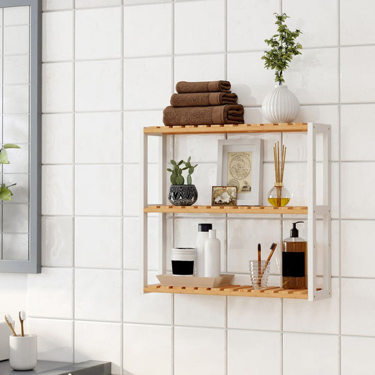 Bamboo Bathroom Shelf | 3-Tier Wall Mount or Freestanding Rack
