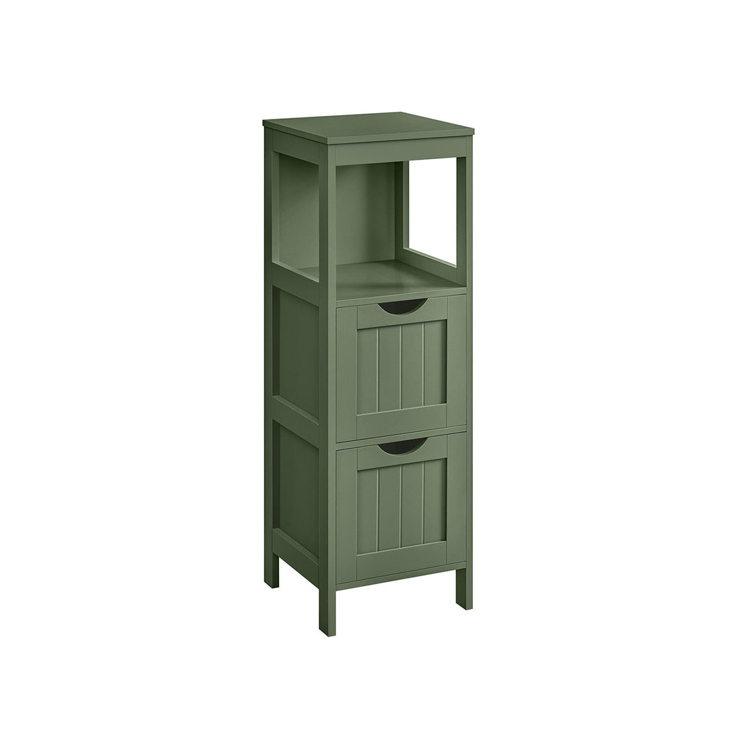 Slim Bathroom Floor Cabinet | Two Drawers With Open Shelf