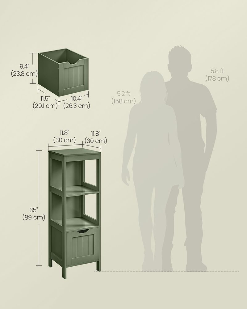 Bathroom Floor Cabinet | Open Shelf Storage With Two Drawers