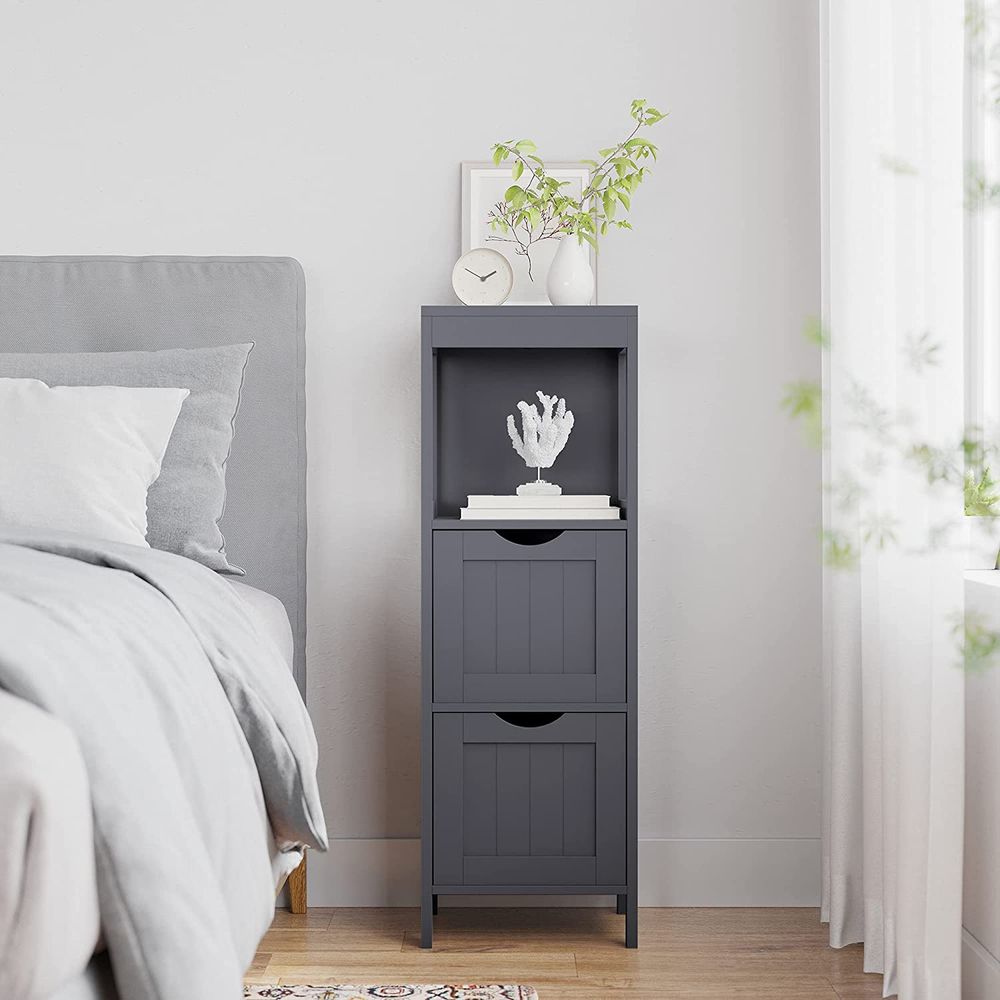 Slim Bathroom Floor Cabinet | Two Drawers With Open Shelf
