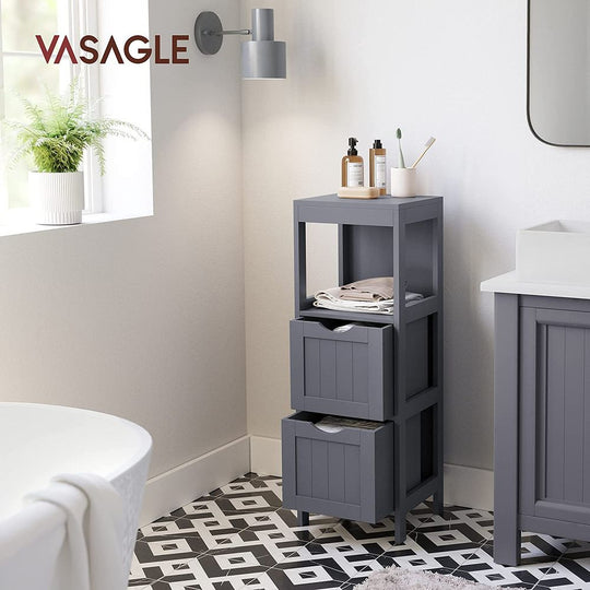 Bathroom Floor Cabinet | Open Shelf Storage With Two Drawers