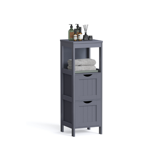 Bathroom Floor Cabinet | Open Shelf Storage With Two Drawers
