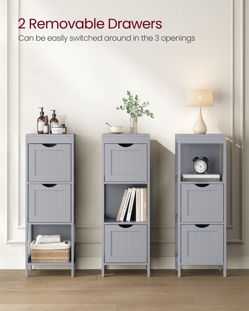Slim Bathroom Floor Cabinet | Two Drawers With Open Shelf