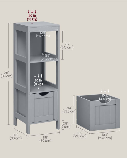 Slim Bathroom Floor Cabinet | Two Drawers With Open Shelf
