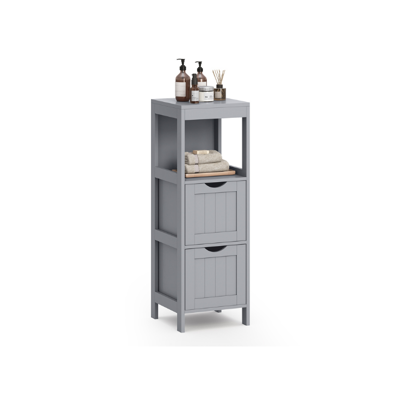 Slim Bathroom Floor Cabinet | Two Drawers With Open Shelf