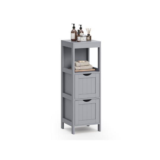 Slim Bathroom Floor Cabinet | Two Drawers With Open Shelf