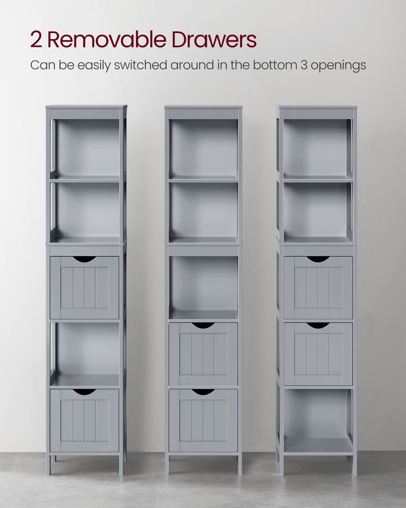 Slim Bathroom Floor Cabinet | Tall Storage With Open Shelves