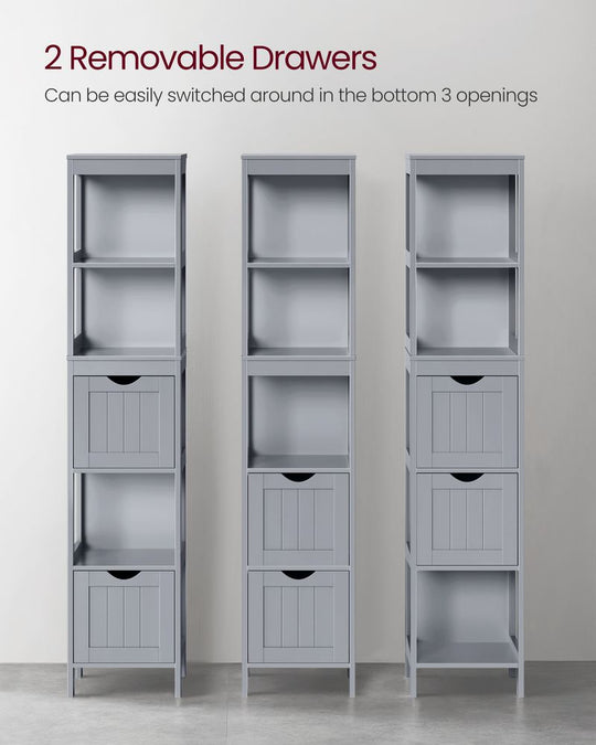 Slim Bathroom Floor Cabinet | Tall Storage With Open Shelves