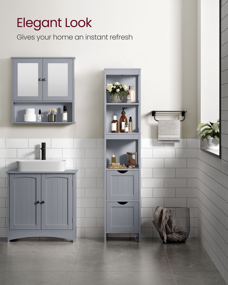 Slim Bathroom Floor Cabinet | Tall Storage With Open Shelves