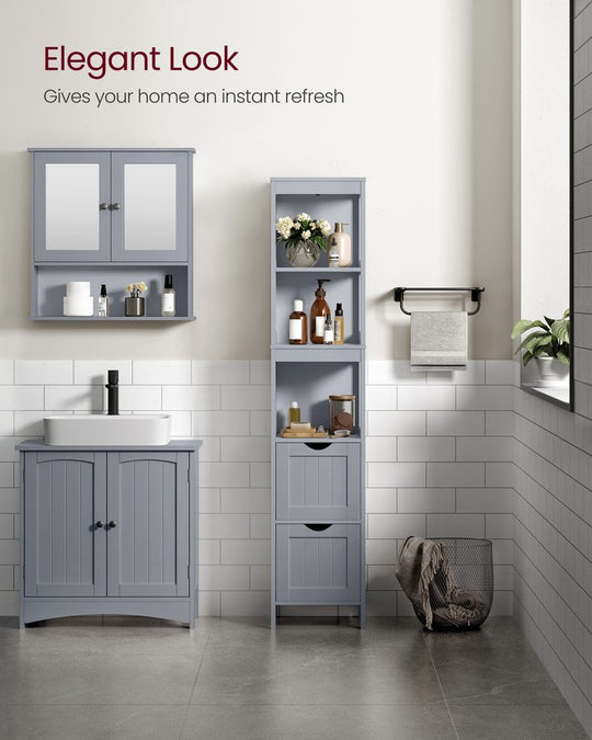 Slim Bathroom Floor Cabinet | Tall Storage With Open Shelves