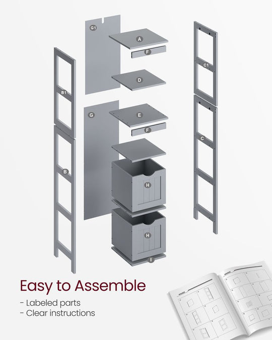 Slim Bathroom Floor Cabinet | Tall Storage With Open Shelves