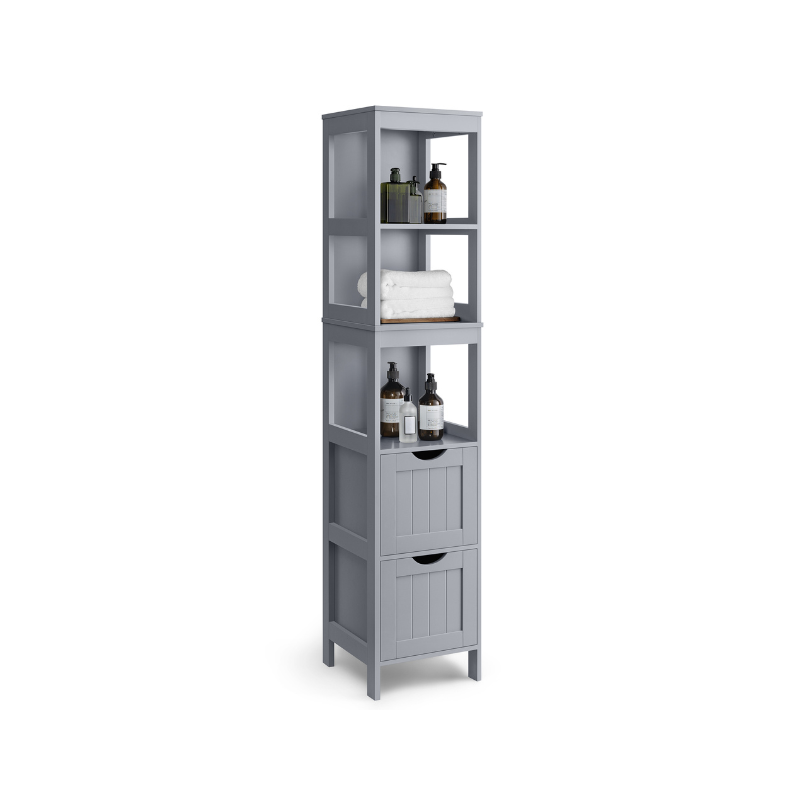 Slim Bathroom Floor Cabinet | Tall Storage With Open Shelves
