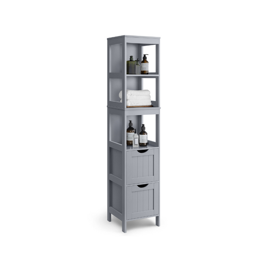 Slim Bathroom Floor Cabinet | Tall Storage With Open Shelves