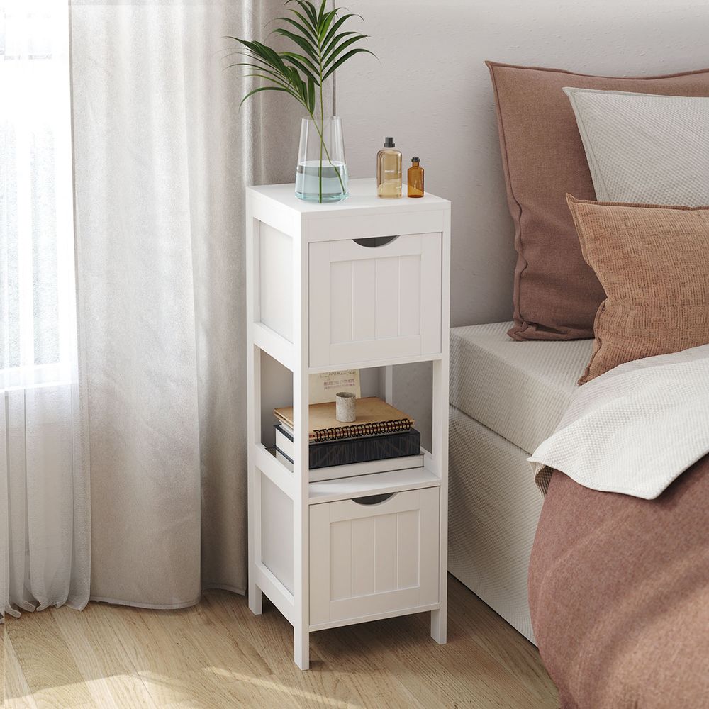 Bathroom Floor Cabinet | Open Shelf Storage With Two Drawers