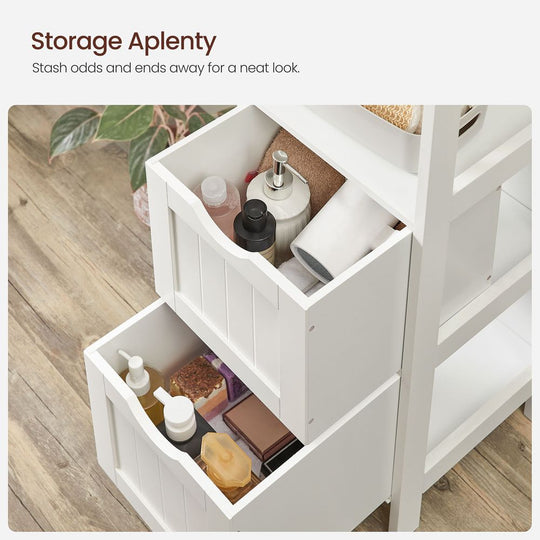 Slim Bathroom Floor Cabinet | Two Drawers With Open Shelf