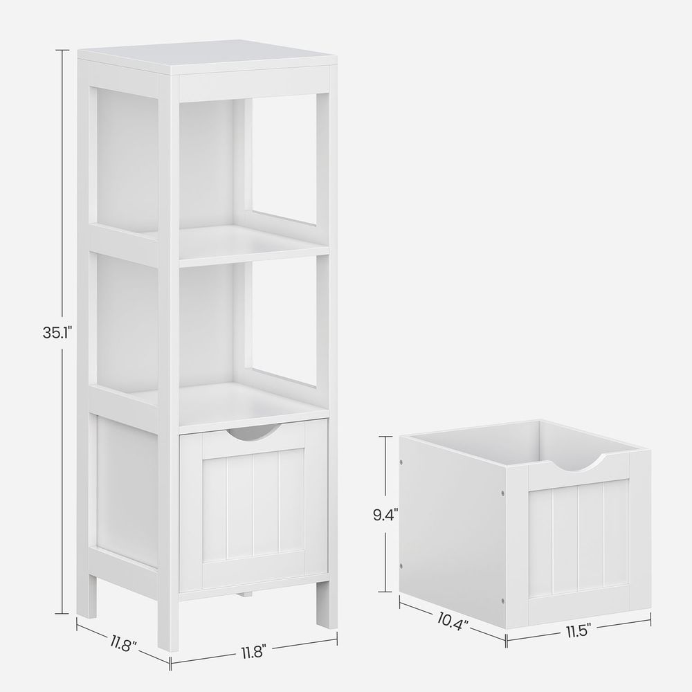 Slim Bathroom Floor Cabinet | Two Drawers With Open Shelf