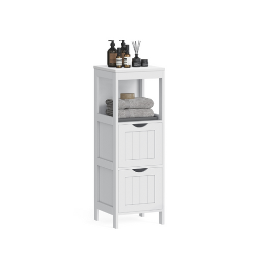 Slim Bathroom Floor Cabinet | Two Drawers With Open Shelf