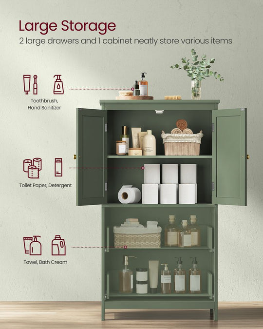 Bathroom Floor Cabinet | Two-Drawer Storage with Doors