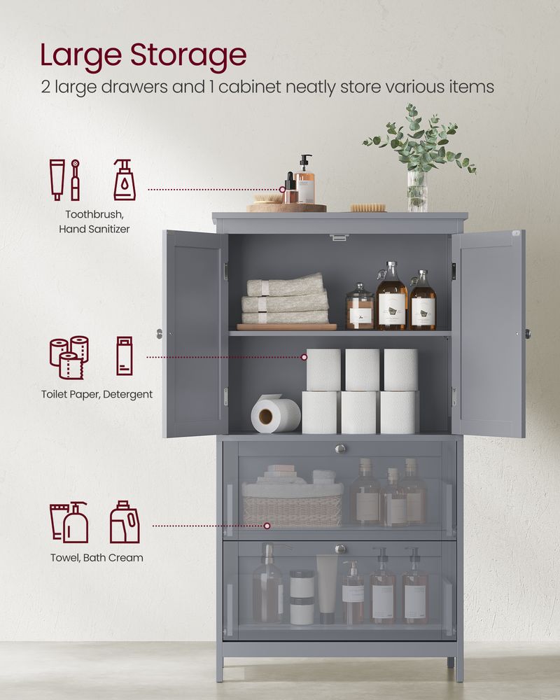 Bathroom Floor Cabinet | Two-Drawer Storage with Doors