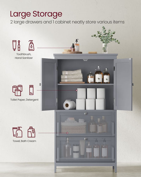 Bathroom Floor Cabinet | Two-Drawer Storage with Doors