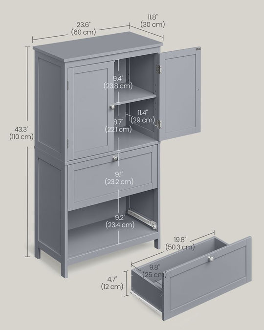 Bathroom Floor Cabinet | Two-Drawer Storage with Doors