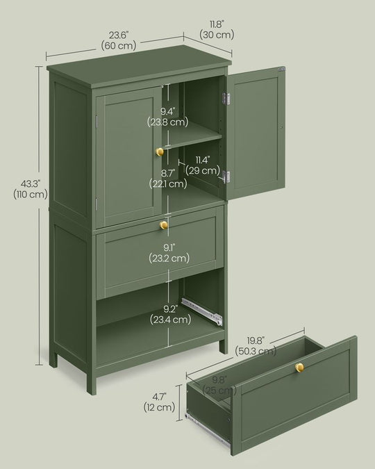 Bathroom Floor Cabinet | Two-Drawer Storage with Doors