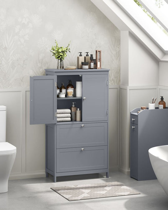 Bathroom Floor Cabinet | Two-Drawer Storage with Doors