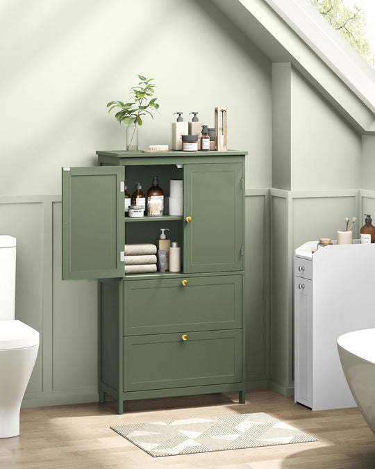 Bathroom Floor Cabinet | Two-Drawer Storage with Doors