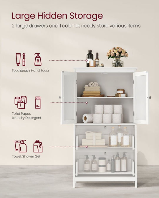 Bathroom Floor Cabinet | Two-Drawer Storage with Doors