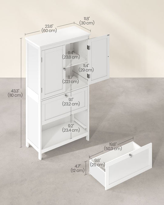 Bathroom Floor Cabinet | Two-Drawer Storage with Doors