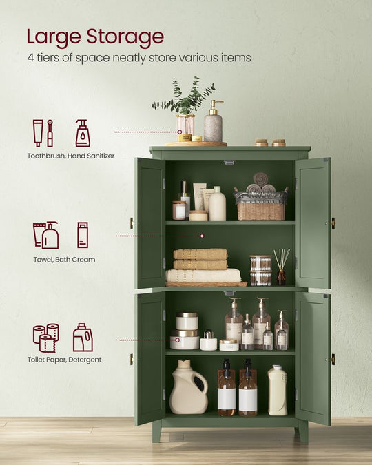 Freestanding Bathroom Storage Cabinet | Four Doors With Adjustable Shelves