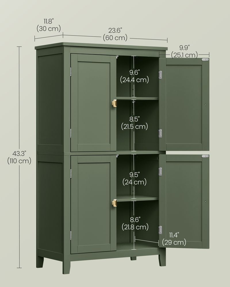 Freestanding Bathroom Storage Cabinet | Four Doors With Adjustable Shelves