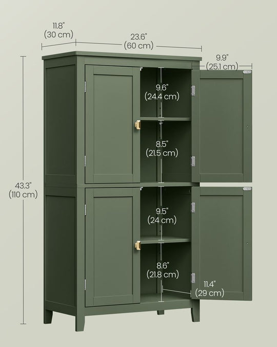 Freestanding Bathroom Storage Cabinet | Four Doors With Adjustable Shelves