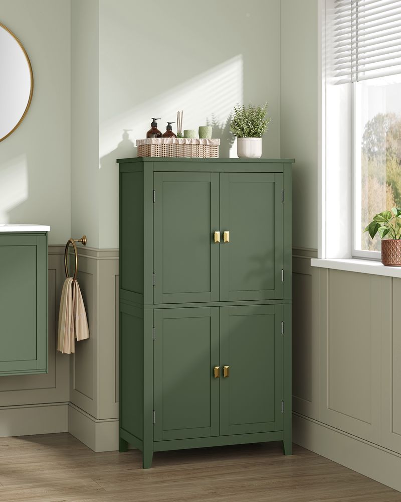 Freestanding Bathroom Storage Cabinet | Four Doors With Adjustable Shelves