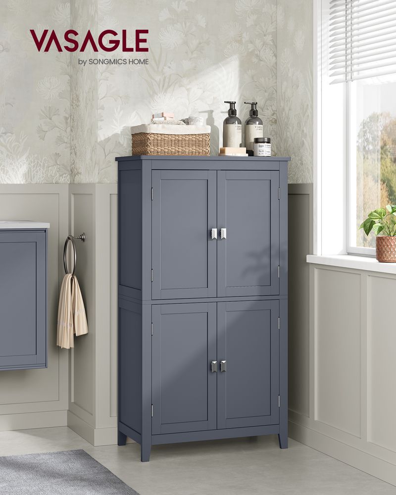 Freestanding Bathroom Storage Cabinet | Four Doors With Adjustable Shelves