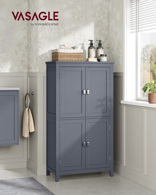 Freestanding Bathroom Storage Cabinet | Four Doors With Adjustable Shelves